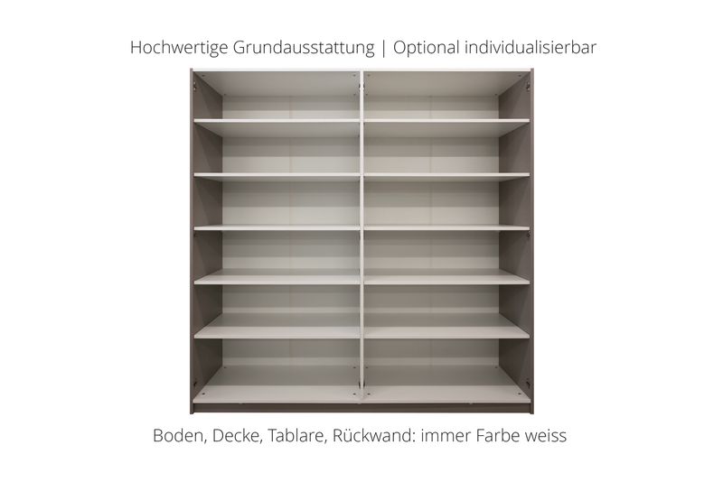 Wardrobe with hinged doors | 4 doors | 10 shelves | available in 25 finishes