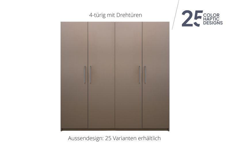 Wardrobe with hinged doors | 4 doors | 10 shelves | available in 25 finishes