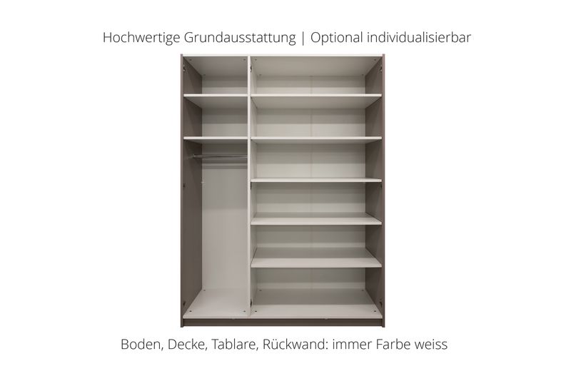Wardrobe with hinged doors | 3 doors | 7 shelves | 1 clothes rail | available in 25 finishes
