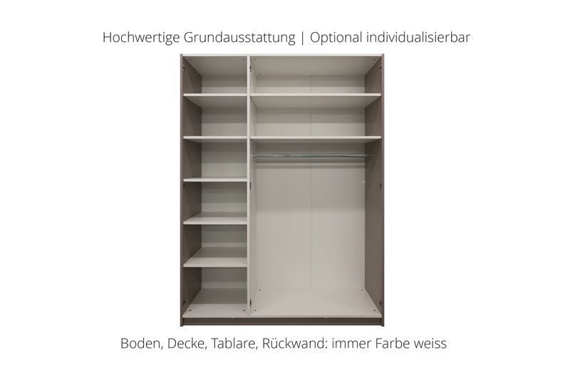 Wardrobe with hinged doors | 3 doors | 7 shelves | 1 clothes rail | available in 25 finishes