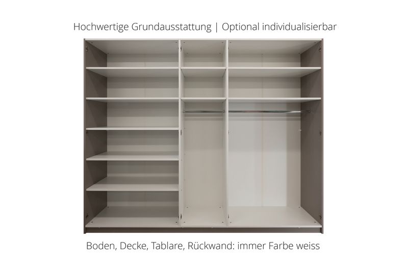Wardrobe with hinged doors | 5 doors | 9 shelves | 2 clothes rails | available in 25 finishes