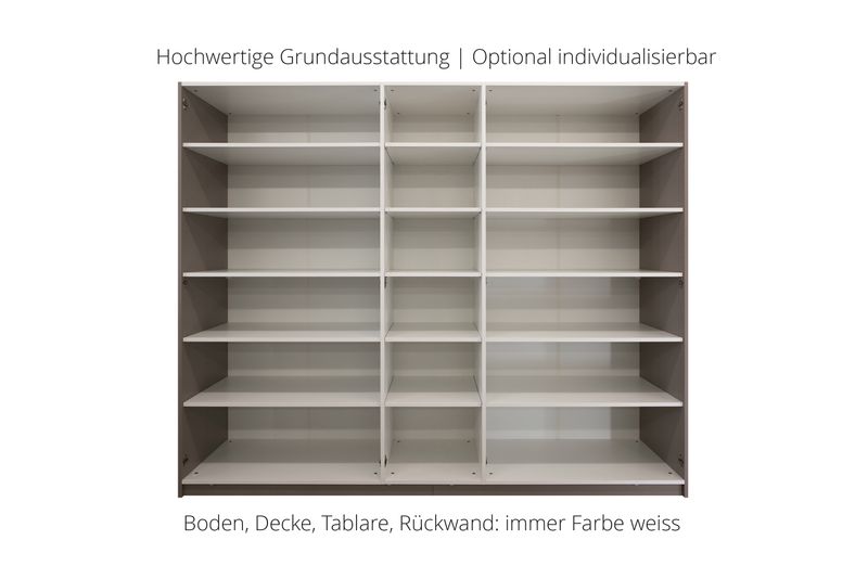 Wardrobe with hinged doors | 5 doors | 15 shelves | available in 25 finishes