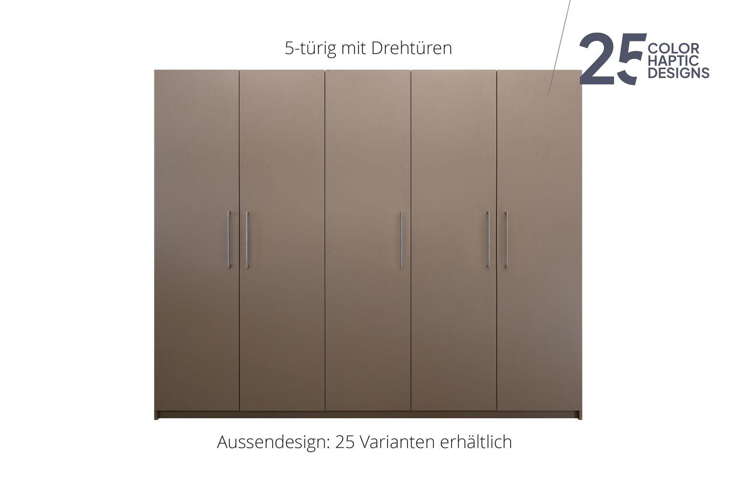 Wardrobe with hinged doors | 5 doors | 15 shelves | available in 25 finishes