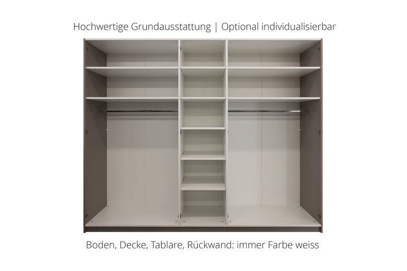 Wardrobe with hinged doors | 5 doors | 9 shelves | 2 clothes rails | available in 25 finishes