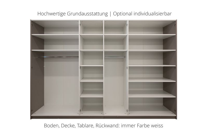 Wardrobe with hinged doors | 6 doors | 14 shelves | 2 clothes rails | available in 25 finishes
