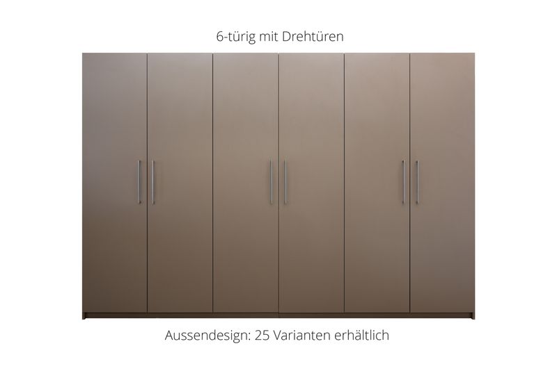 Wardrobe with hinged doors | 6 doors | 9 shelves | 2 clothes rails