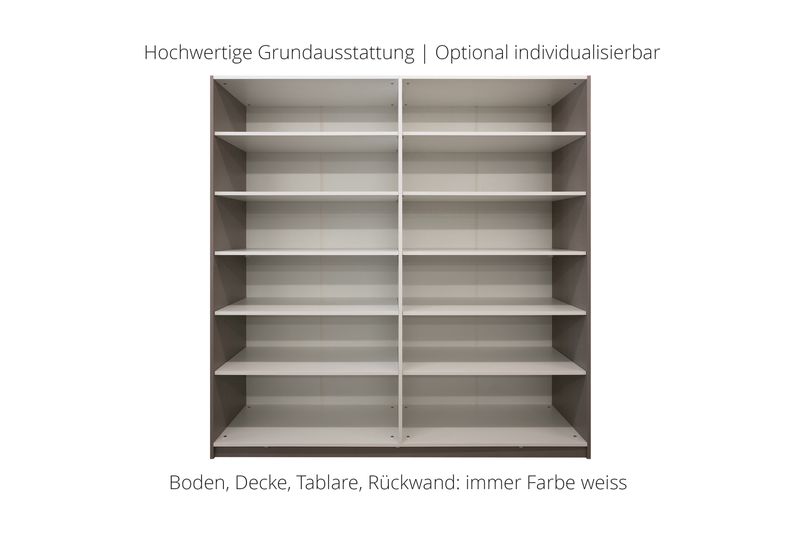 Sliding door wardrobe | 2-door | 10 shelves | available in 25 finishes