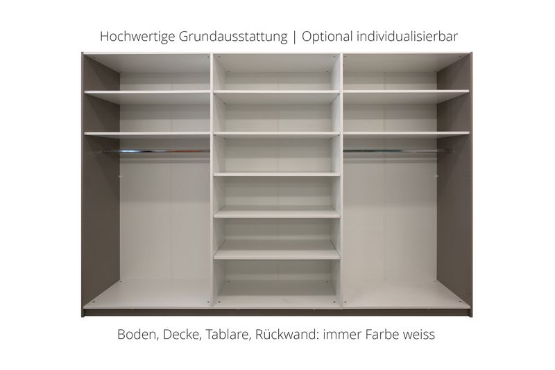 Sliding door wardrobe | 3-door | 9 shelves | 2 clothes rails | available in 25 finishes