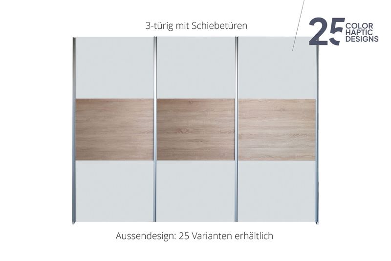Sliding door wardrobe | 3-door | 9 shelves | 2 clothes rails | available in 25 finishes