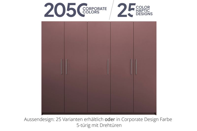 Office cabinet with hinged doors | 5-door | 15 shelves available in 25 designs or in 2,050 corporate design colours