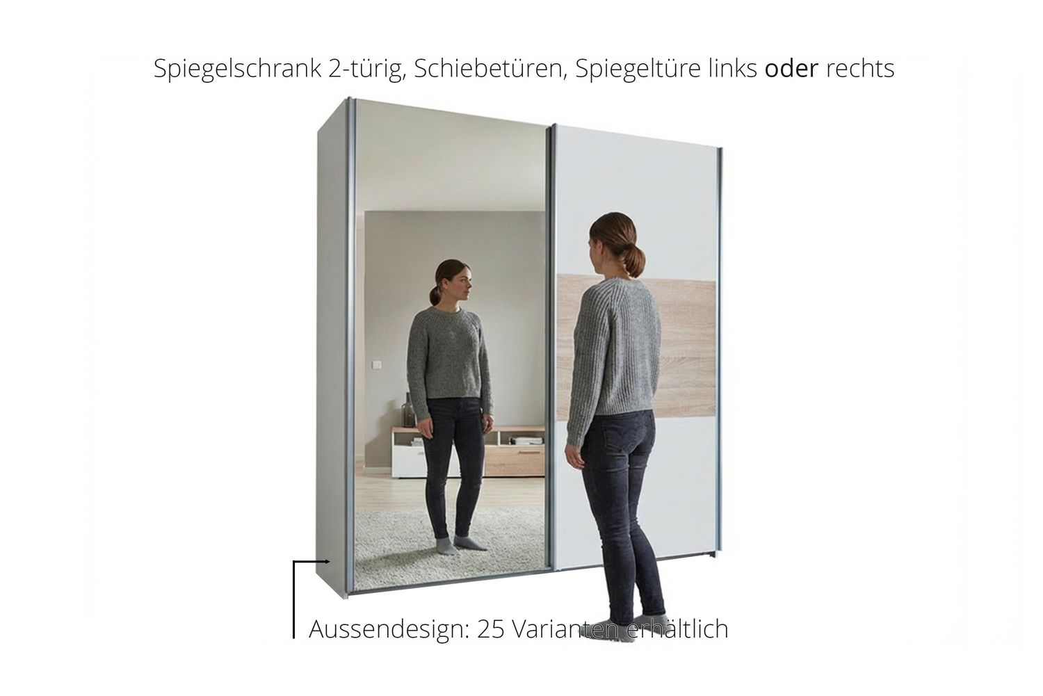Sliding door wardrobe with mirror | 2-door | 7 shelves | 1 clothes rail