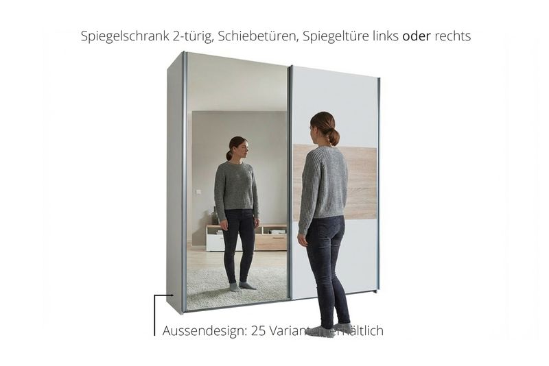 Sliding door wardrobe with mirror | 2-door | 7 shelves | 1 clothes rail