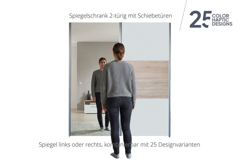 Sliding door wardrobe with mirror | 2-door | 7 shelves | 1 clothes rail | available in 25 finishes