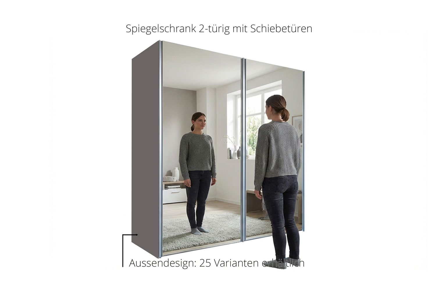 Sliding door wardrobe with mirror | 2-door | 7 shelves | 1 clothes rail