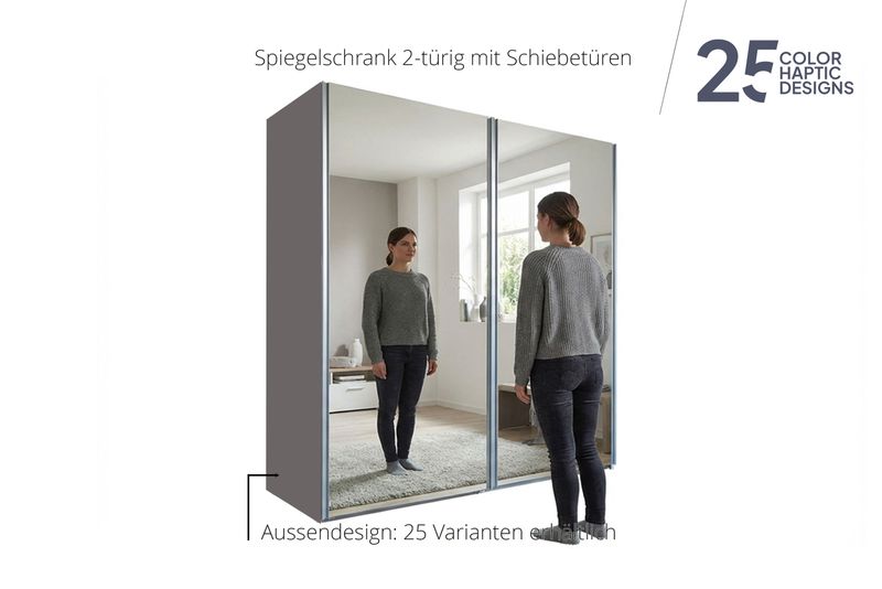 Sliding door wardrobe with mirror | 2-door | 7 shelves | 1 clothes rail | available in 25 finishes