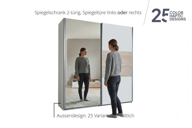 Sliding door wardrobe with mirror | 2-door | 12 shelves | 1 clothes rail | available in 25 finishes