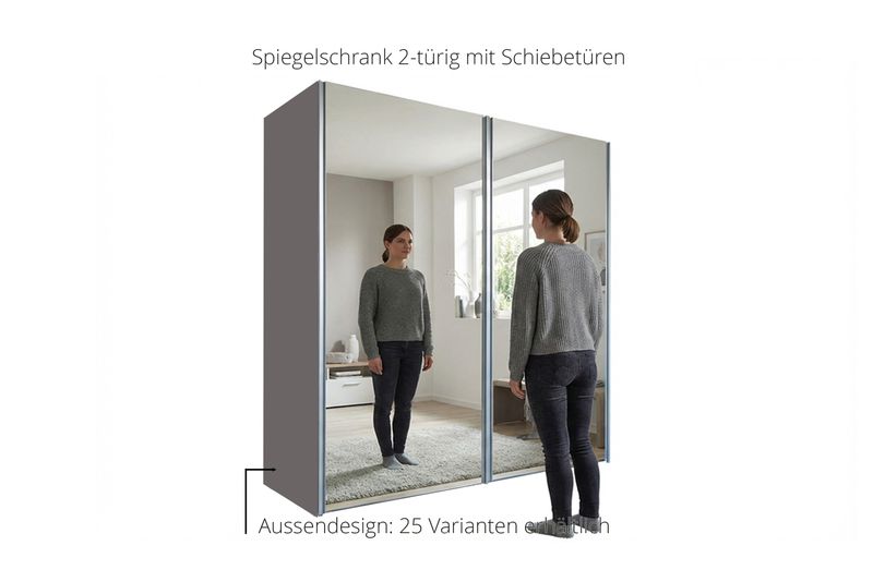 Sliding door wardrobe with mirror | 2-door | 9 shelves | 2 clothes rails