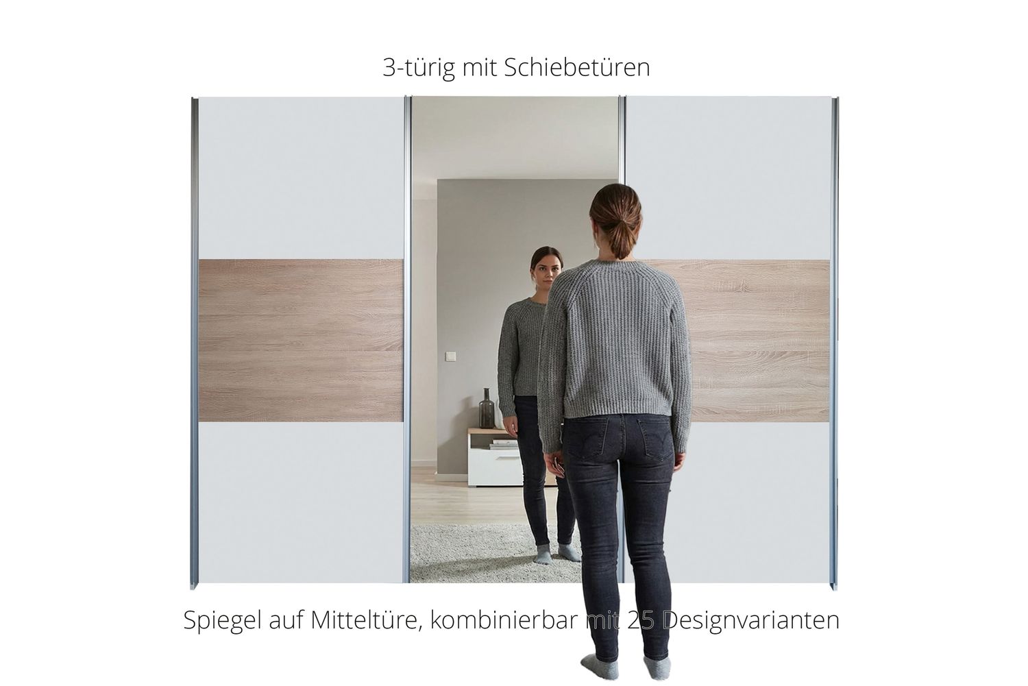 Sliding door wardrobe with mirror | 3-door | 16 shelves | 3 clothes rails