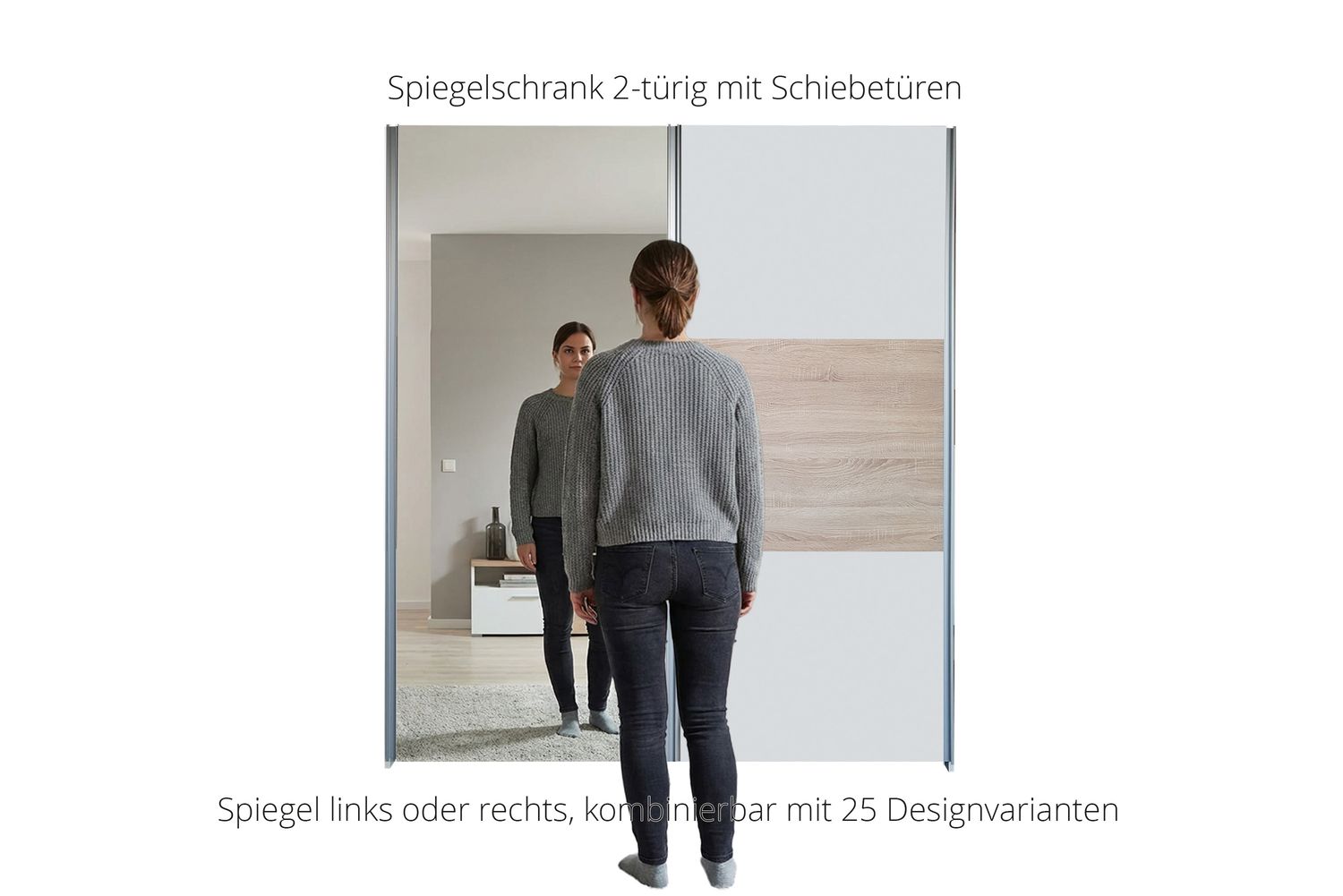 Sliding door wardrobe with mirror | 2-door | 9 shelves | 2 clothes rails