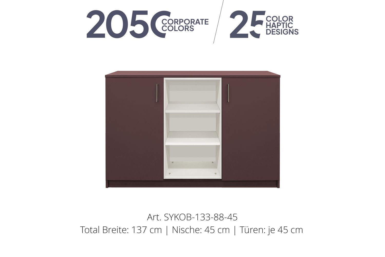 Bureau Sideboard 2 portes | et niche centrale ouverte | hauteur 88 cm  | disponible en 3 largeurs | disponible en 25 finitions ou dans 2 050 couleurs Corporate Design