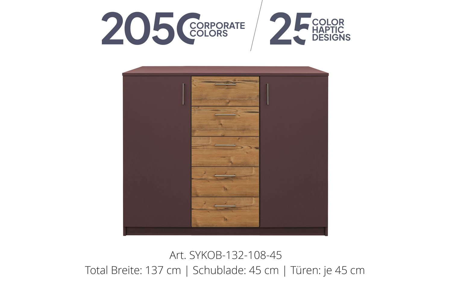 Office Sideboard 2-door | center unit with 3 drawers | height 108 cm  | available in 3 widths | available in 25 designs or in 2,050 corporate design colours