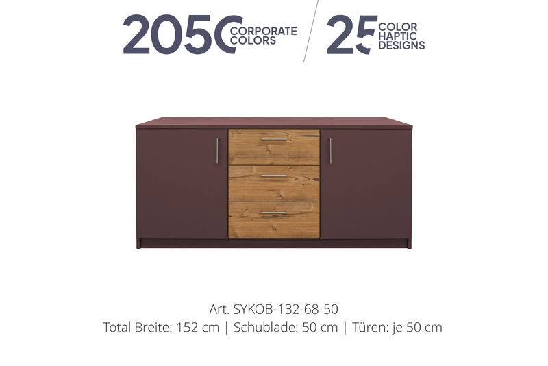Office Sideboard 2-door | center unit with 3 drawers | height 68 cm | available in 3 widths | available in 25 designs or in 2,050 corporate design colours