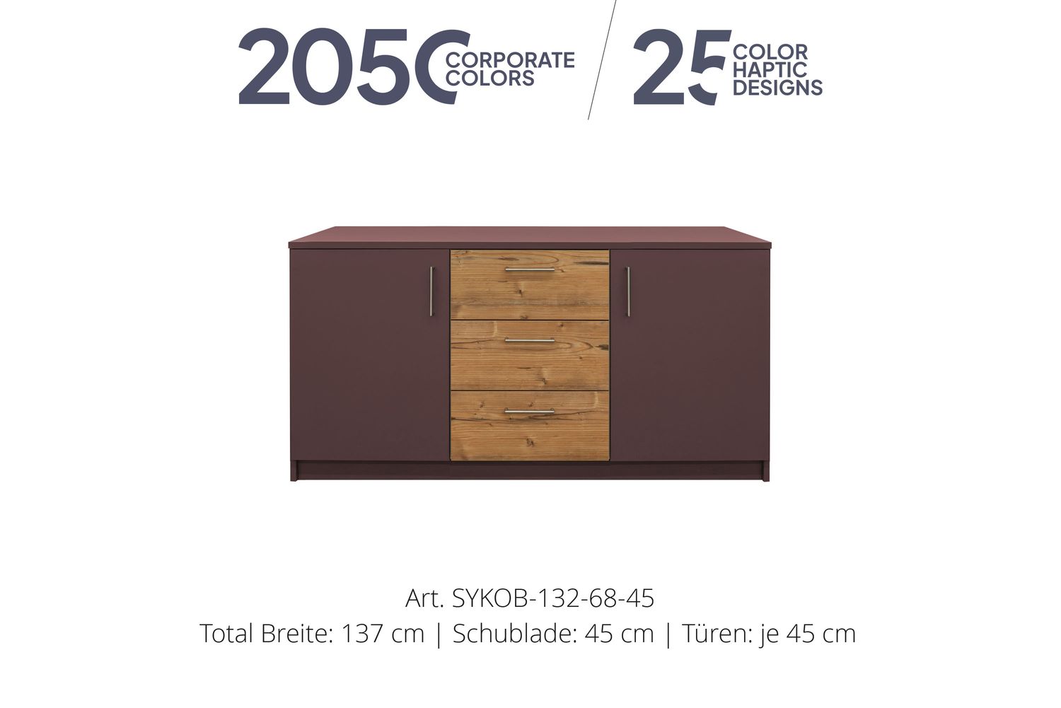 Bureau Sideboard 2 portes | et un élément central avec 3 tiroirs | hauteur 68 cm  | disponible en 3 largeurs | disponible en 25 finitions ou dans 2 050 couleurs Corporate Design