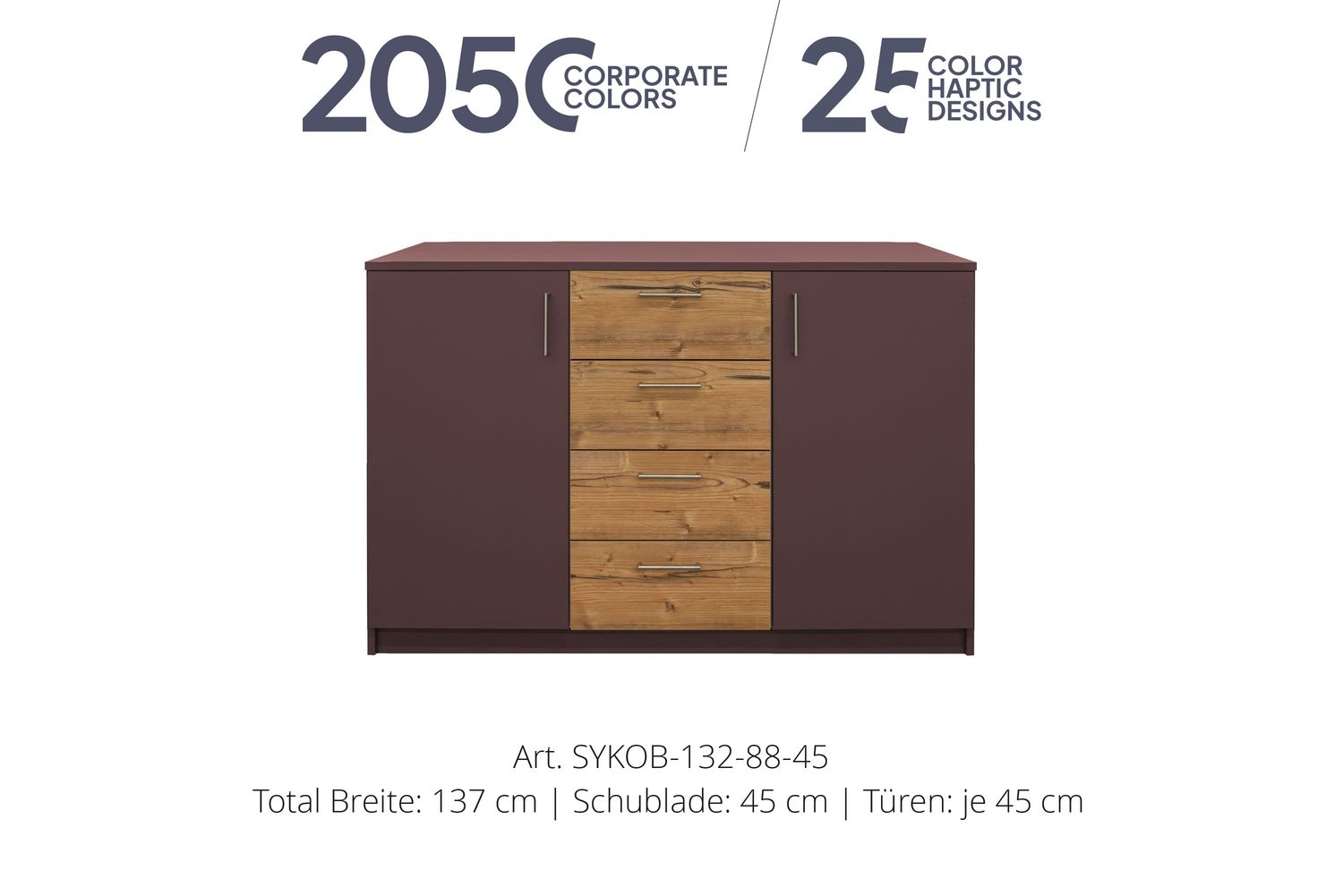 Office Sideboard 2-door | center unit with 4 drawers | height 88 cm  | available in 3 widths | available in 25 designs or in 2,050 corporate design colours