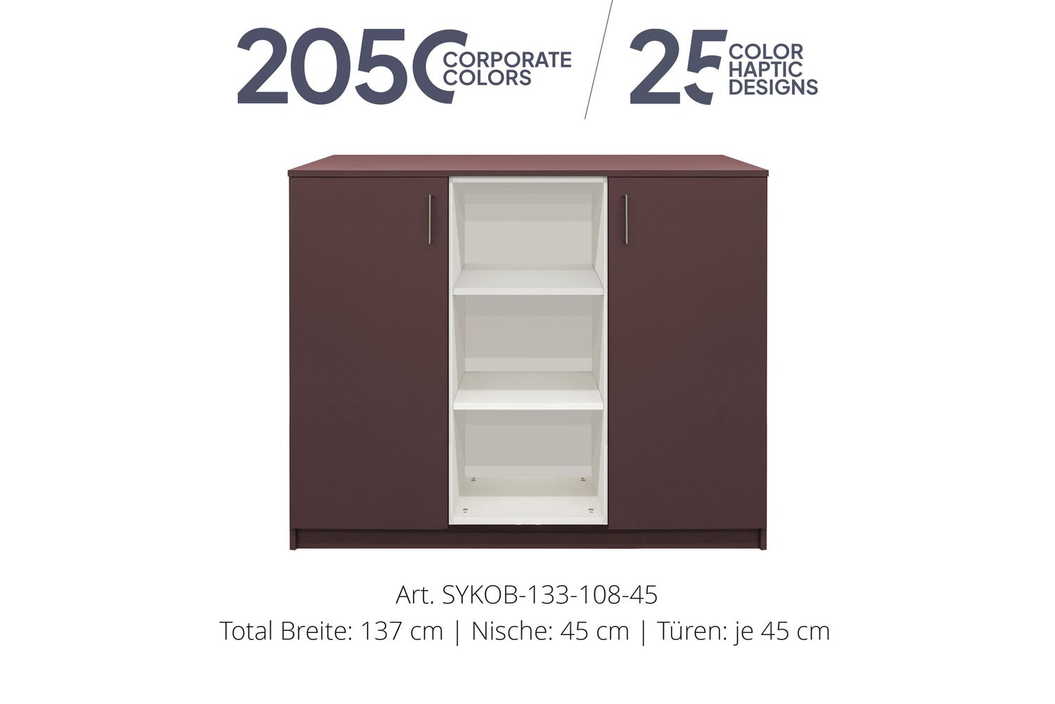 Office Sideboard 2-door | and open center niche | height 108 cm  | available in 3 widths | available in 25 designs or in 2,050 corporate design colours
