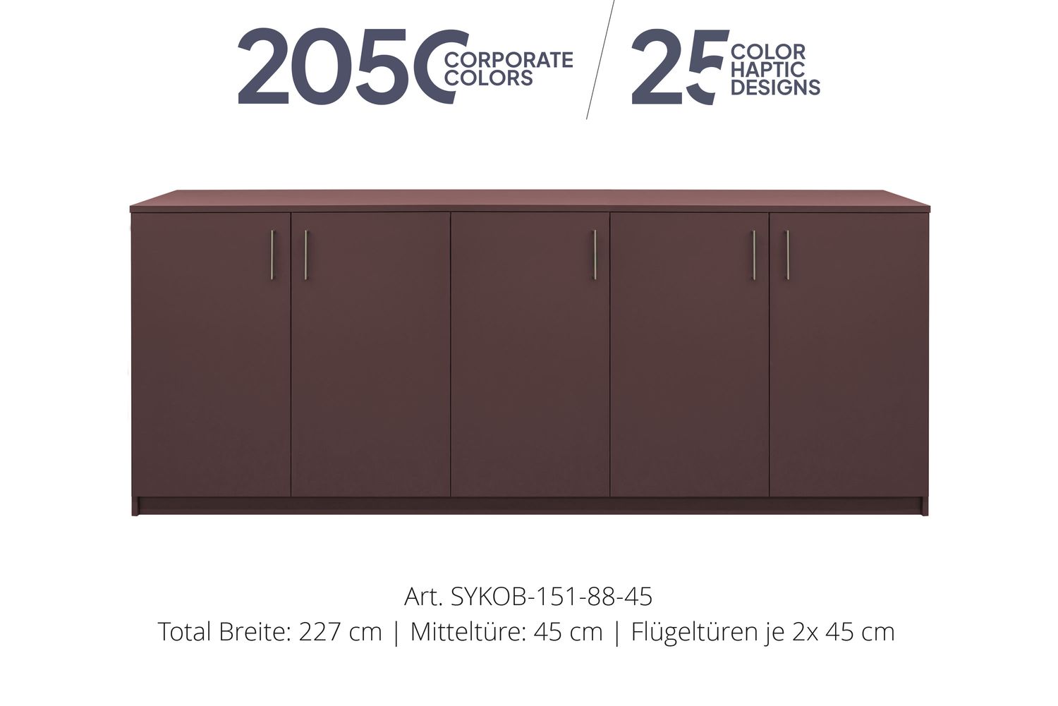 Bureau Sideboard 5 portes | hauteur de 88 cm  | disponible en 3 largeurs | disponible en 25 finitions ou dans 2 050 couleurs Corporate Design