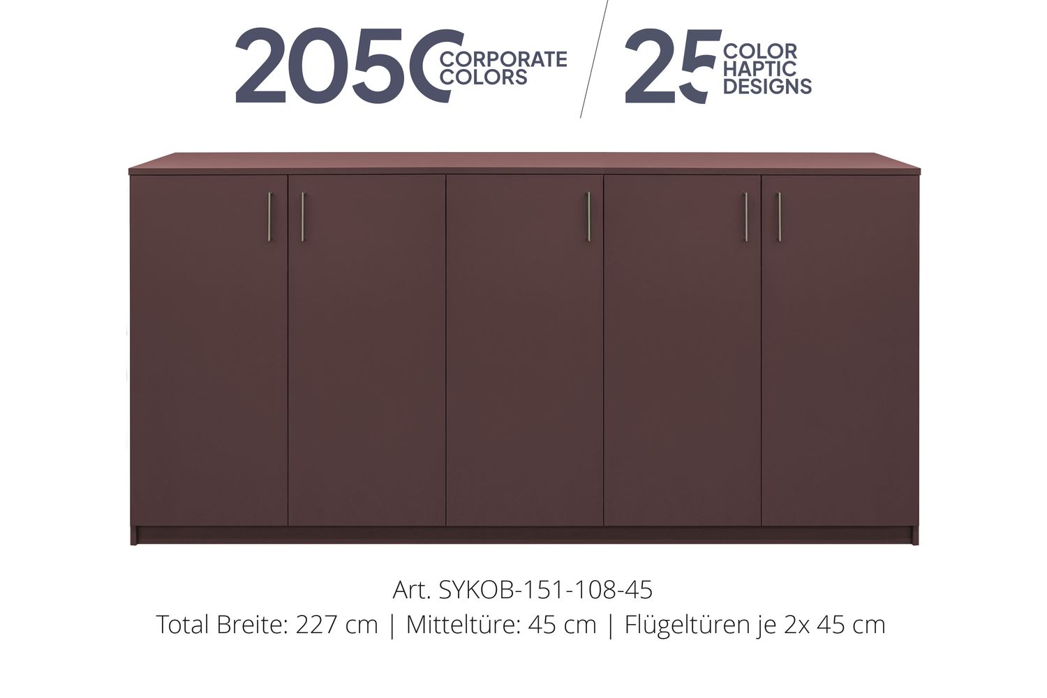 Office Sideboard 5-door | height 108 cm  | available in 3 widths | available in 25 designs or in 2,050 corporate design colours