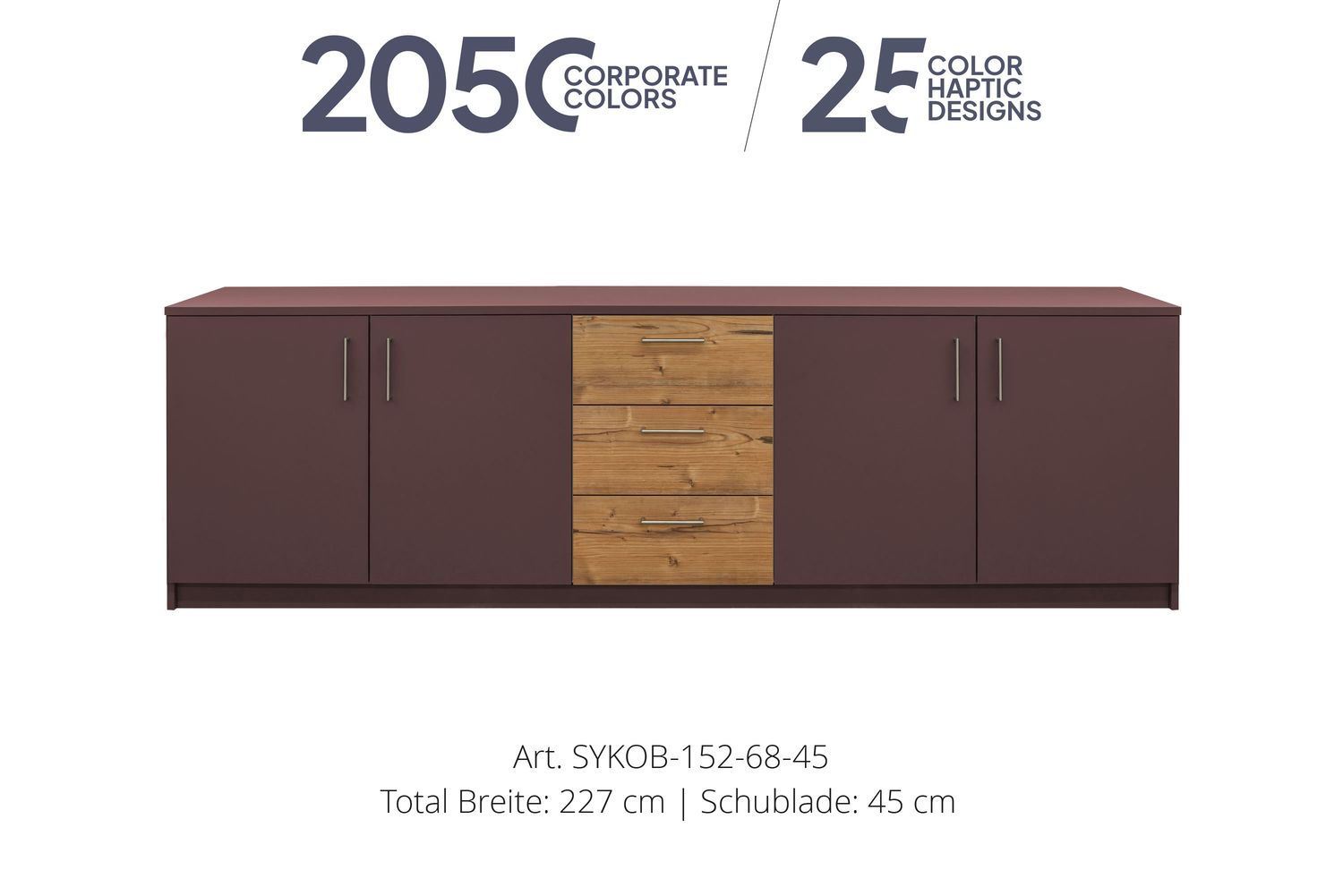 Office Sideboard 4-door | center unit with 3 drawers | height 68 cm  | available in 3 widths | available in 25 designs or in 2,050 corporate design colours