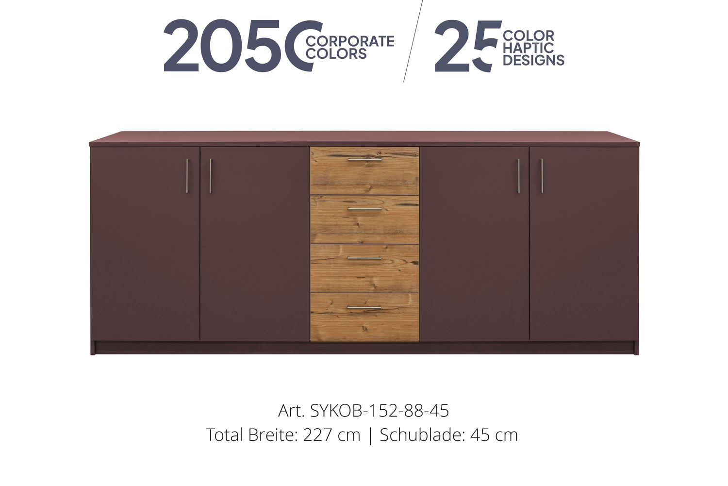 Office Sideboard 4-door | center unit with 4 drawers | height 88 cm  | available in 3 widths | available in 25 designs or in 2,050 corporate design colours