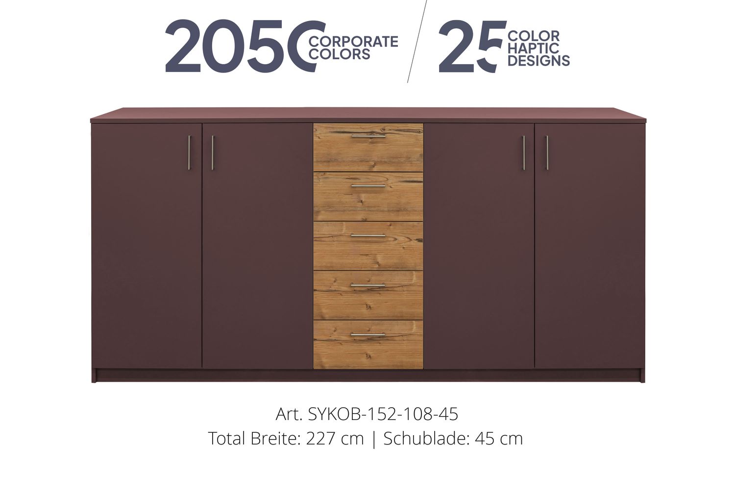 Office Sideboard 4-door | center unit with 5 drawers | height 108 cm  | available in 3 widths | available in 25 designs or in 2,050 corporate design colours
