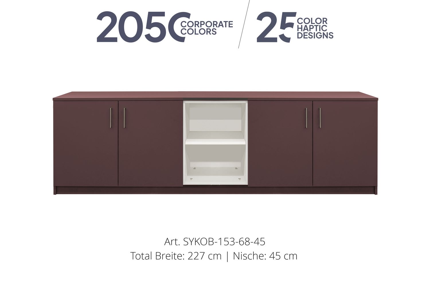 Bureau Sideboard 4 portes | et niche centrale ouverte | hauteur 68 cm  | disponible en 3 largeurs | disponible en 25 finitions ou dans 2 050 couleurs Corporate Design