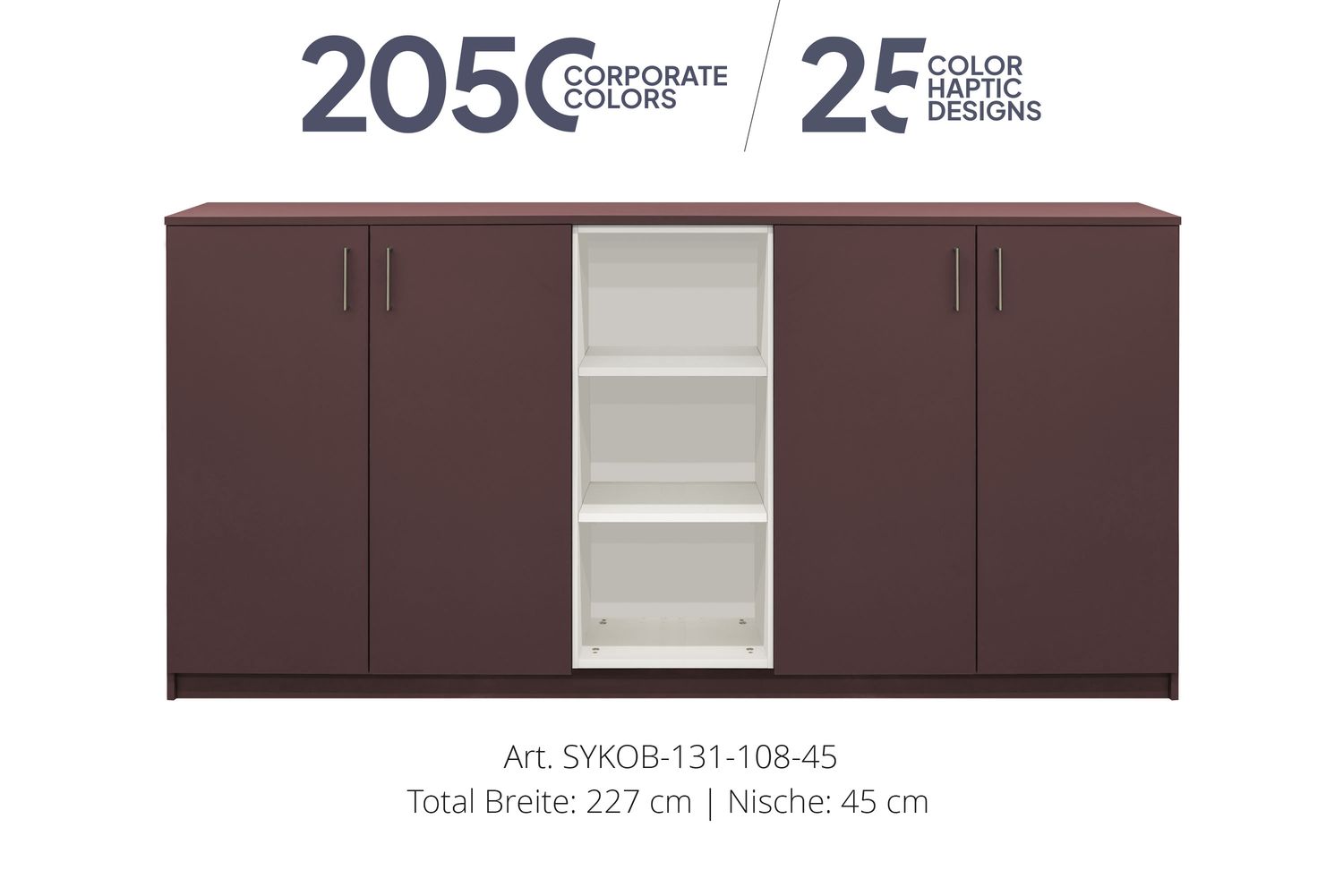Ufficio Sideboard 4 ante | et nicchia centrale aperta | altezza 108 cm  | disponibile in 3 larghezze | disponibile in 25 finiture oppure in 2.050 colori Corporate Design