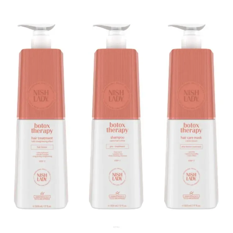 NISH LADY PROFESJONALNY ZESTAW DO ZABIEGU PROSTOWANIA WŁOSÓW BOTOX THERAPY 3X 503 ML