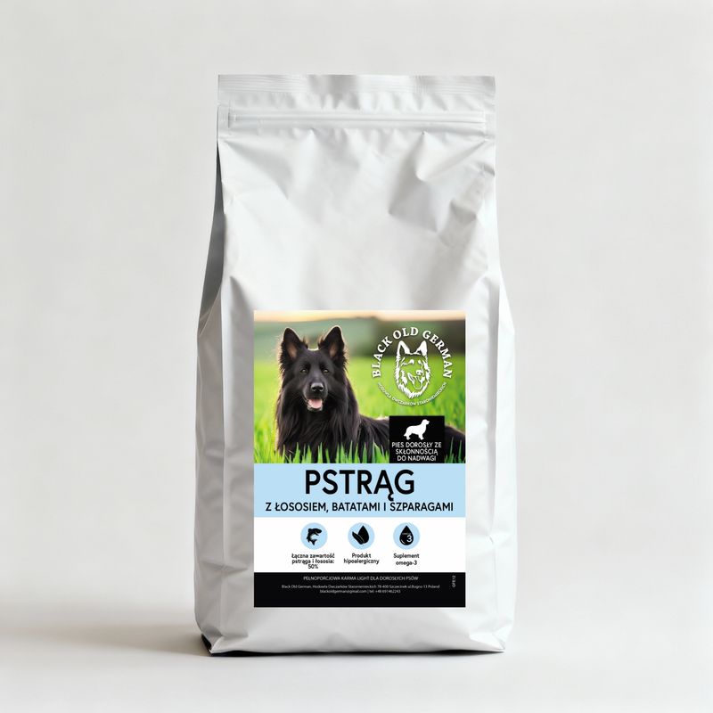 PSTRĄG Z ŁOSOSIEM, BATATAMI I SZPARAGAMI