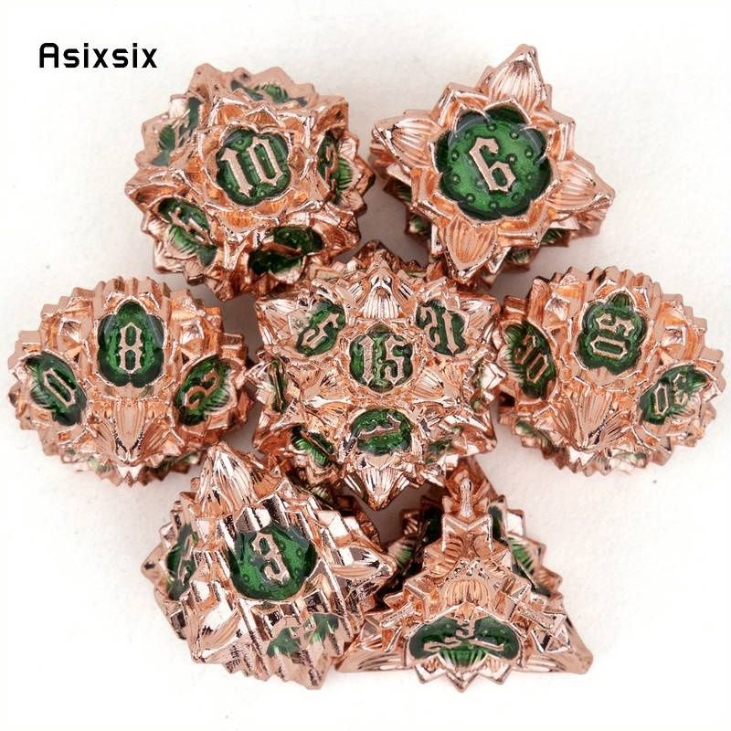 Lotus Flower Metal Dice Green