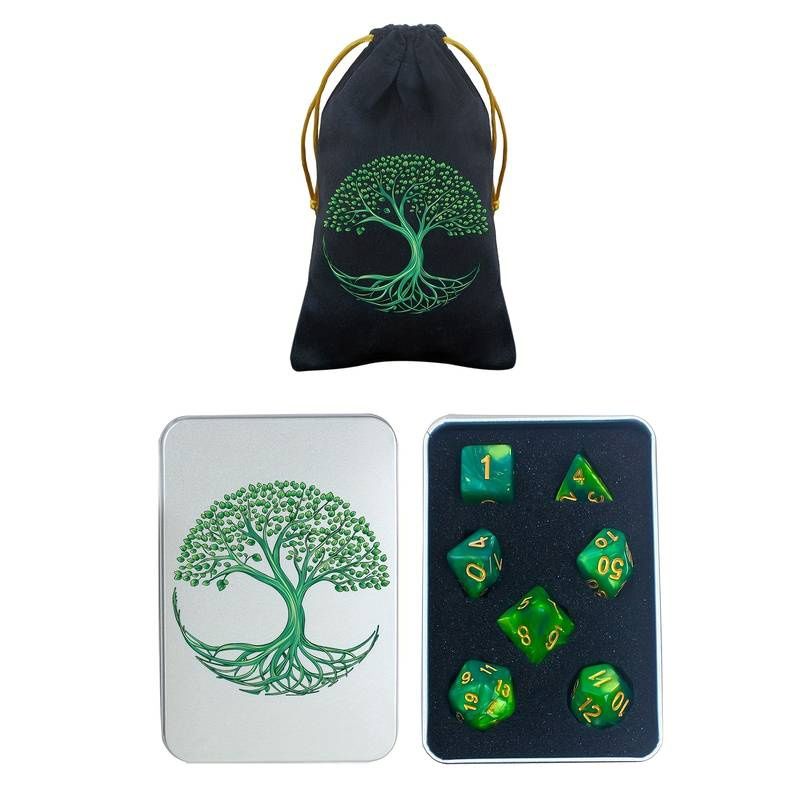Green Tree Dice Set with Tin