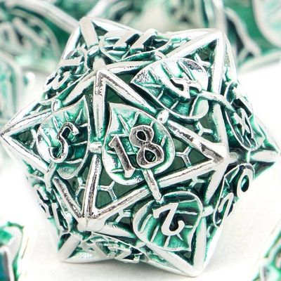 Green Hollow Metal Dice Set