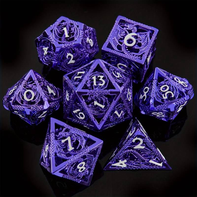 Hollow Metal Dice Set Solid Purple