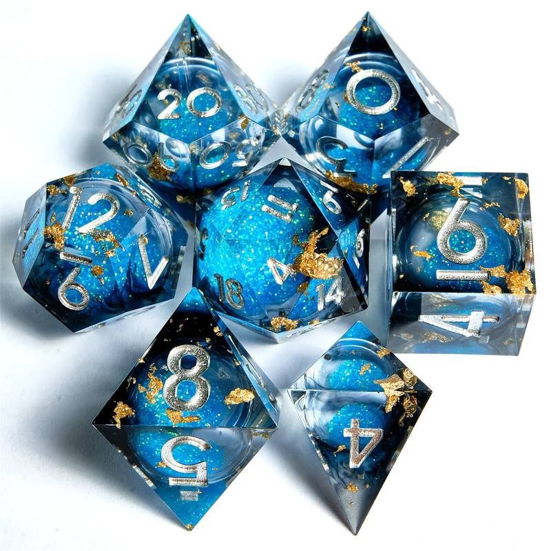 Blue Gold Foil Liquid Core Dice Set
