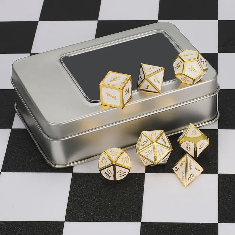 White and Gold Metal Dice