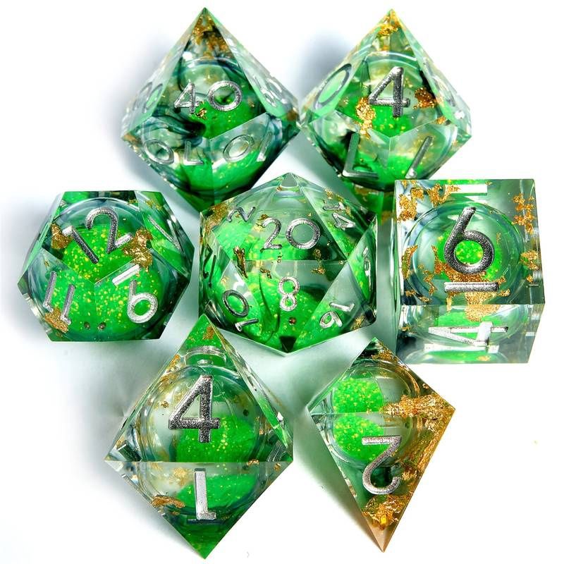 Green Foil Liquid Core Dice Set