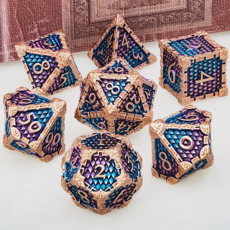 Blue Pink Dragon Scale Metal Dice