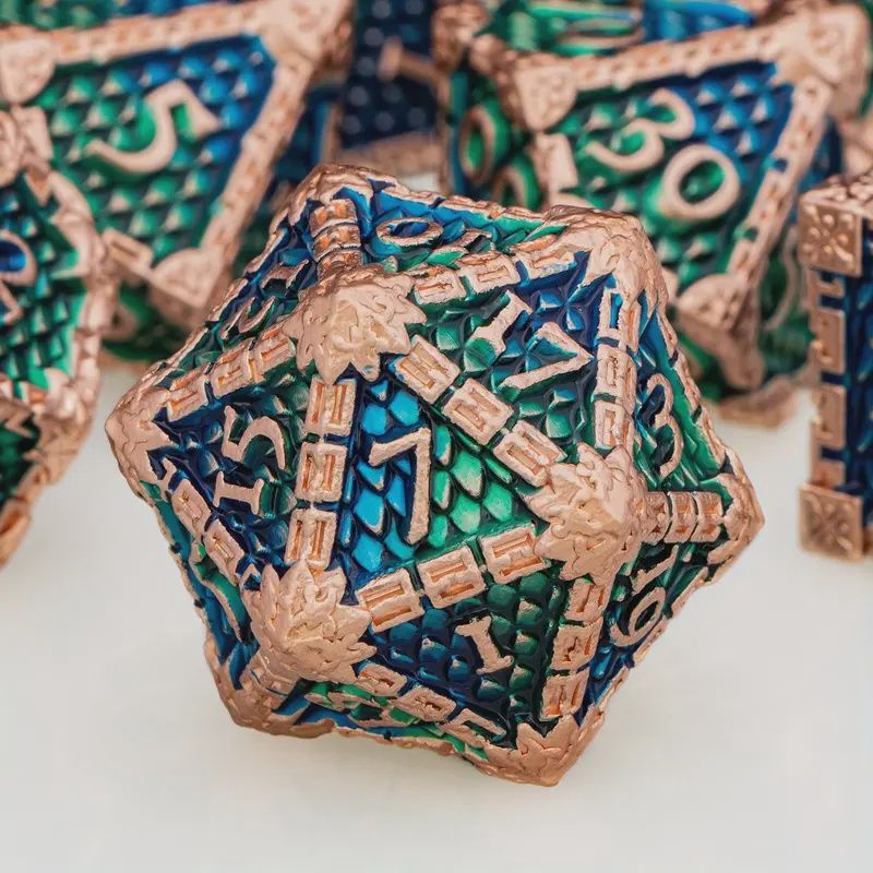 Blue Green Dragon Scale Metal Dice
