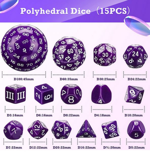 15 Piece Purple Dice Set