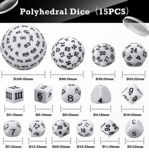 15 piece White Dice Set