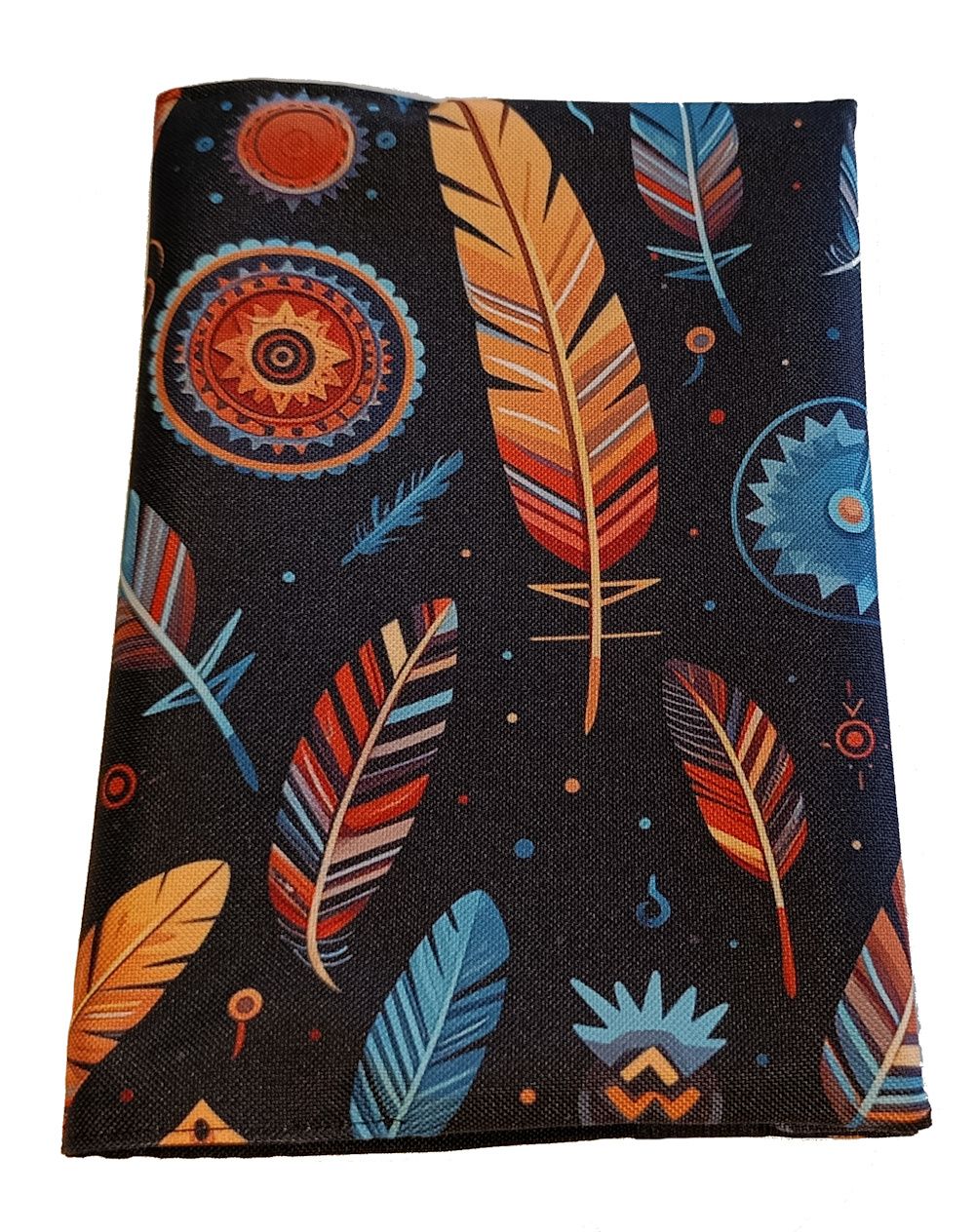 etui na książke w kolorowe piórka